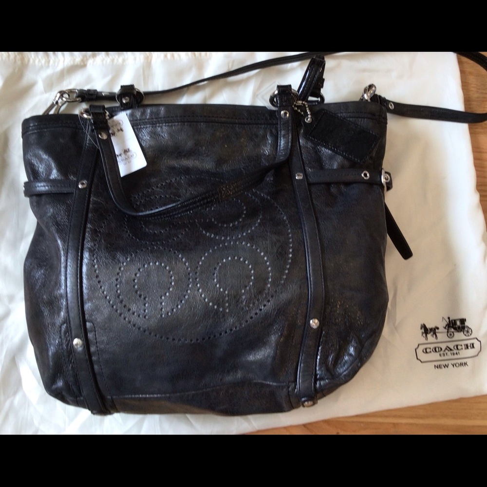 New Coach 17064 Black Leather Perforated Audrey Andie